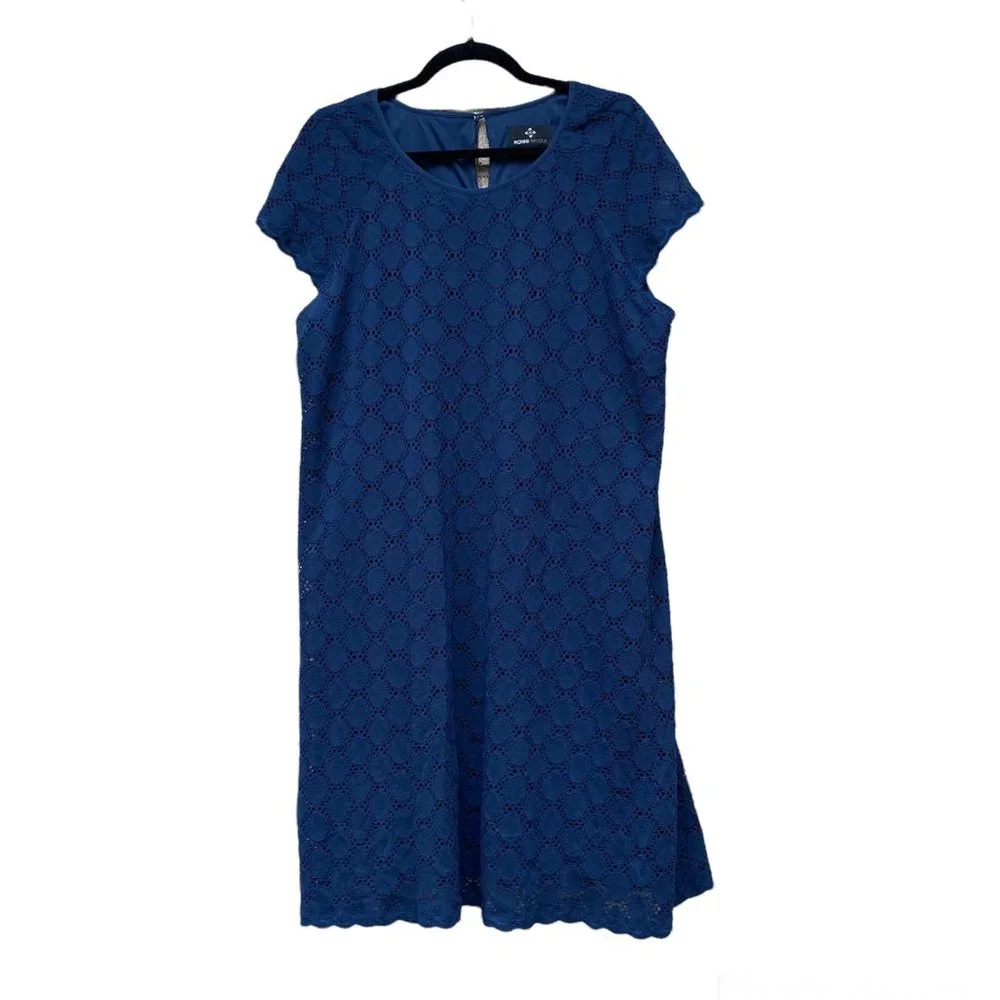 RONNIE NICOLE Blue Lined Short Sleeve Dress XL - Picture 1 of 9